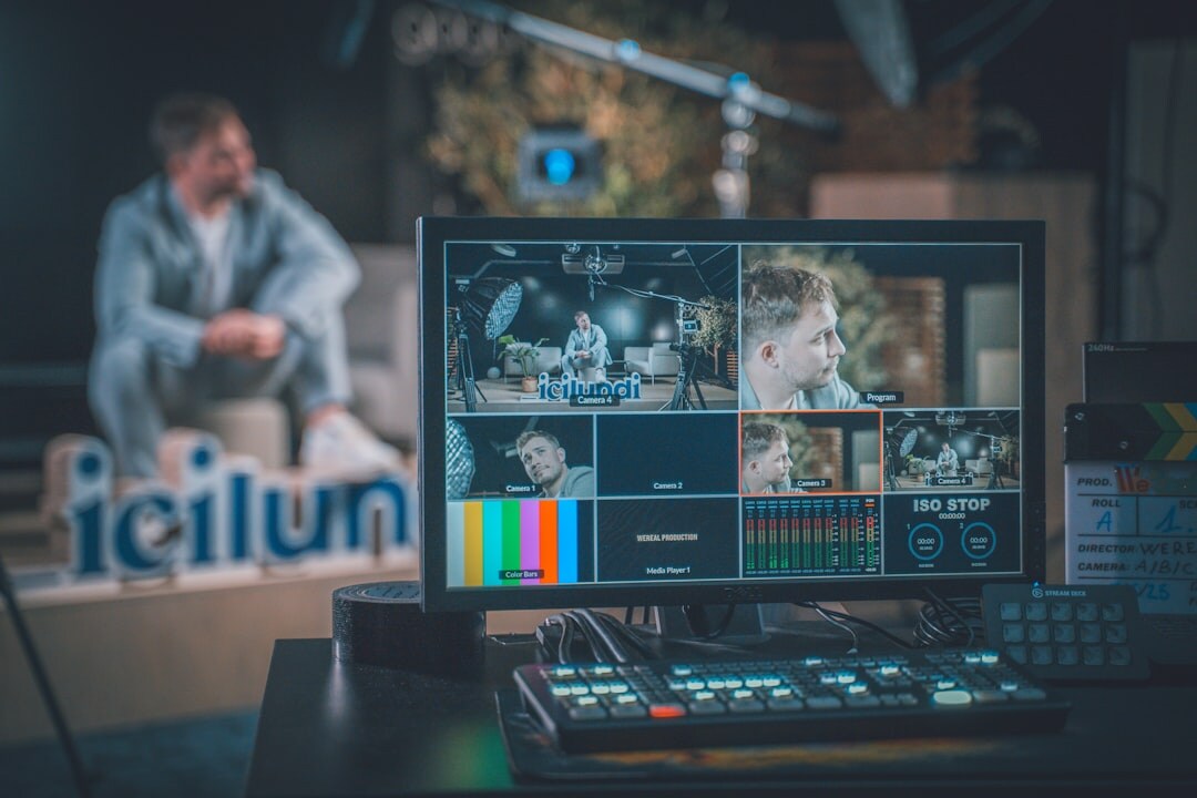 Live broadcast production team working in a control room